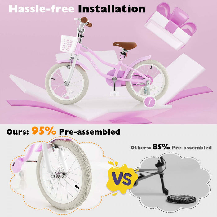 Costway 16" Kids Bike Toddler Adjustable Bicycle With Training Wheel For 4-7 Years Old Girl