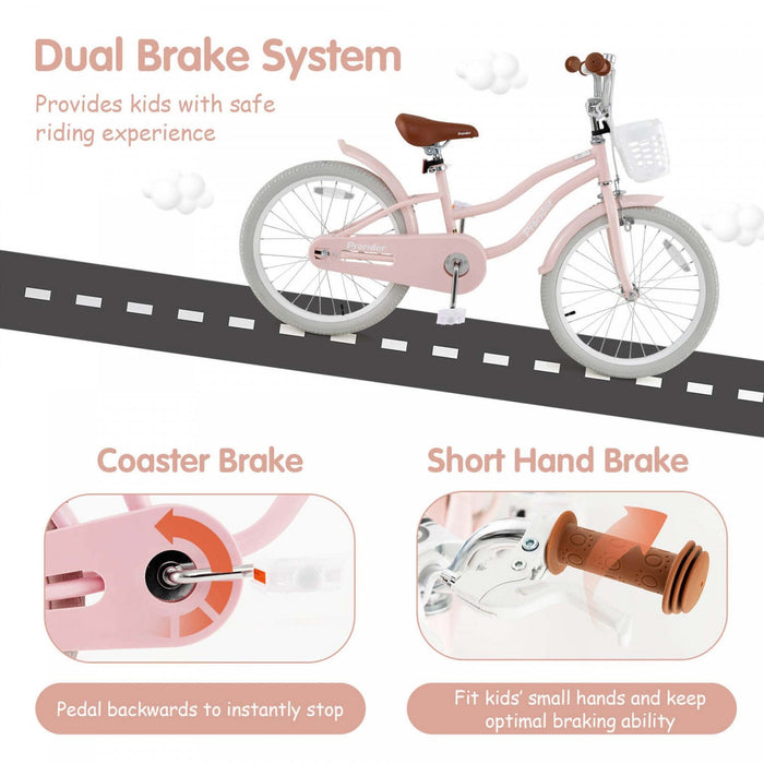 Prorider 20" Kids Bike With Height Adjustable Handlebar & Seat Hand Brake & Coaster Brake Pink