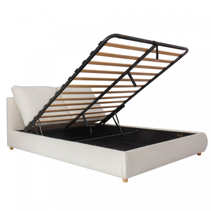 Diana Ottoman Hydraulic Lift Storage Platform Bed with Luxurious Boucle Upholstered and Sturdy Storage,Queen Size,White Queen Bed  