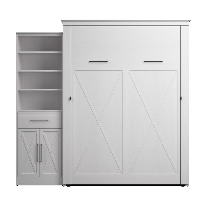 Bestar Key West Queen Murphy Bed & Closet Organizer with Drawer & Doors (94 W) - Pure White Oak