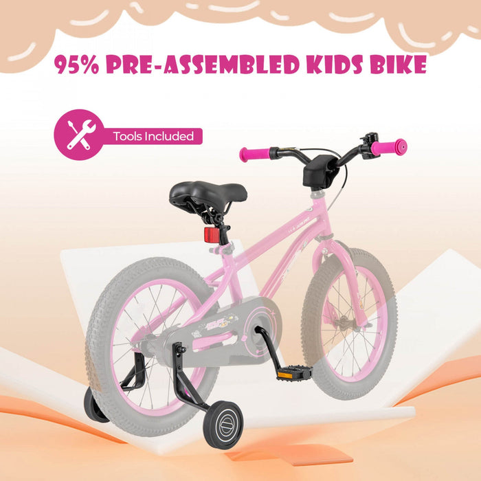 Costway 16-inch Kid's Bike For 4-7 Years Old With Adjustable Saddle & Anti-slip Handlebar Pink