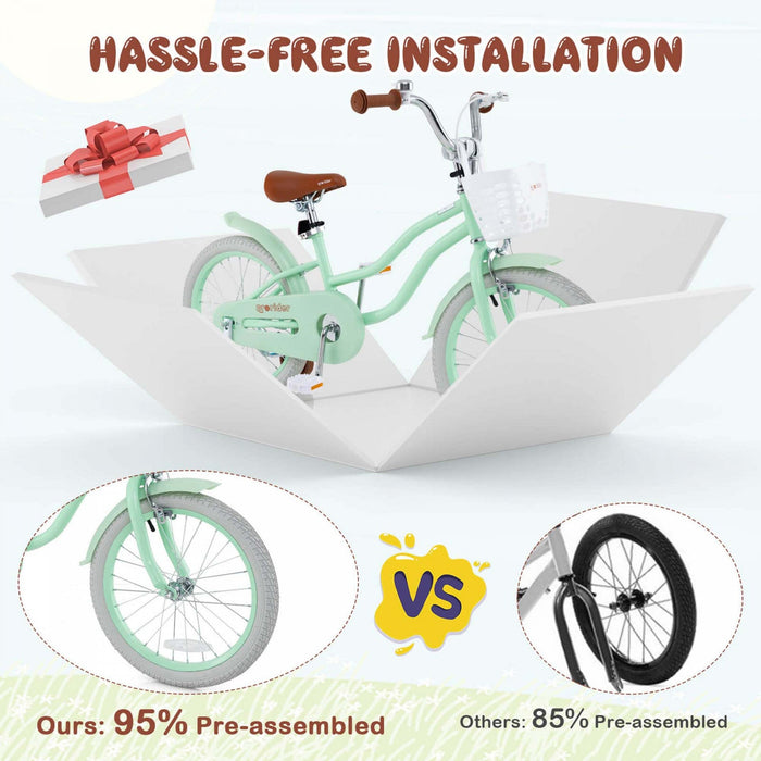 Costway 18" Kids Bike Toddler Bicycle With Training Wheel Kickstand For 4-8 Years Green