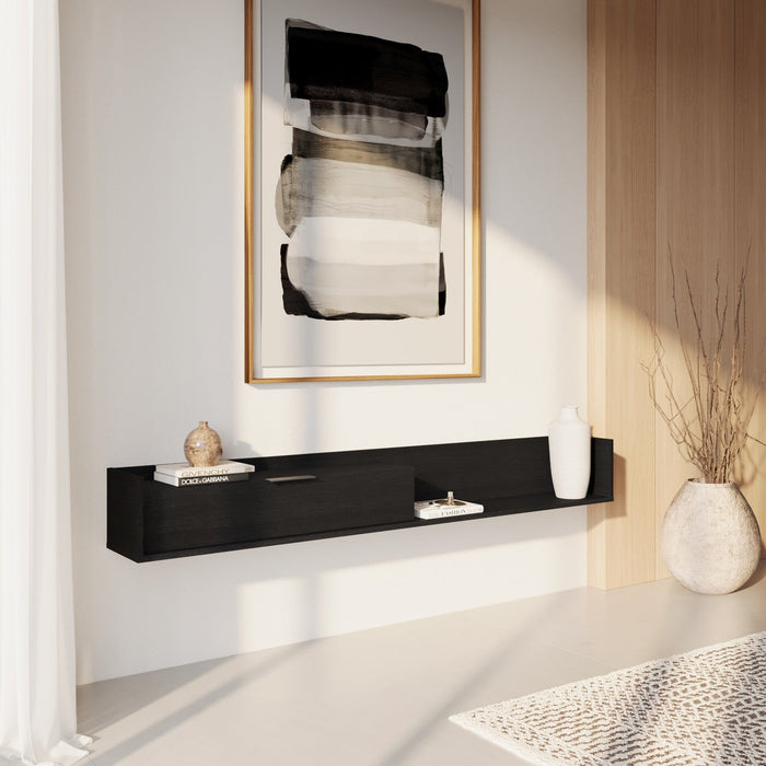 Nordika Slim 72\" Wall-Mounted TV Stand with Storage Cabinet - Black 