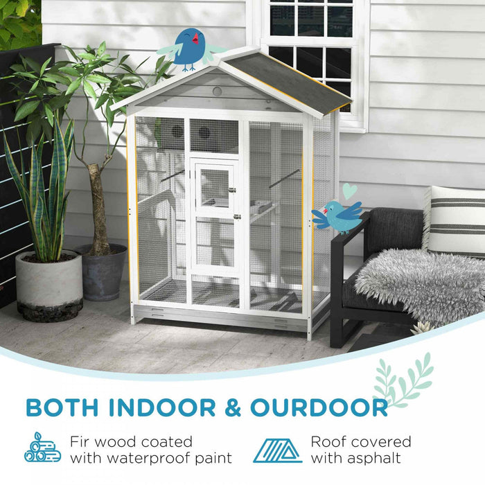Pawhut 65\" Bird Cage Large Wooden Aviary For Canary With Standing Pole Nest Slide-out Tray, For Indo