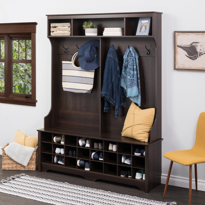 Hall Tree with 24 Shoe Cubbies - Espresso