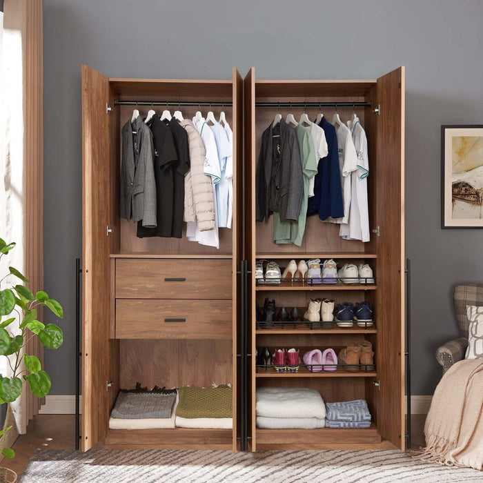 Lee Modern 2-Piece Wardrobe Closet in Golden Brown Armoire 