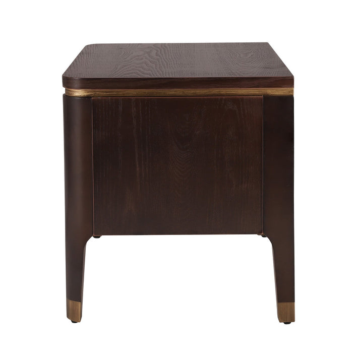 Liam Modern Wave Design Nightstand with 2 Storage Drawers,Dark Brown  