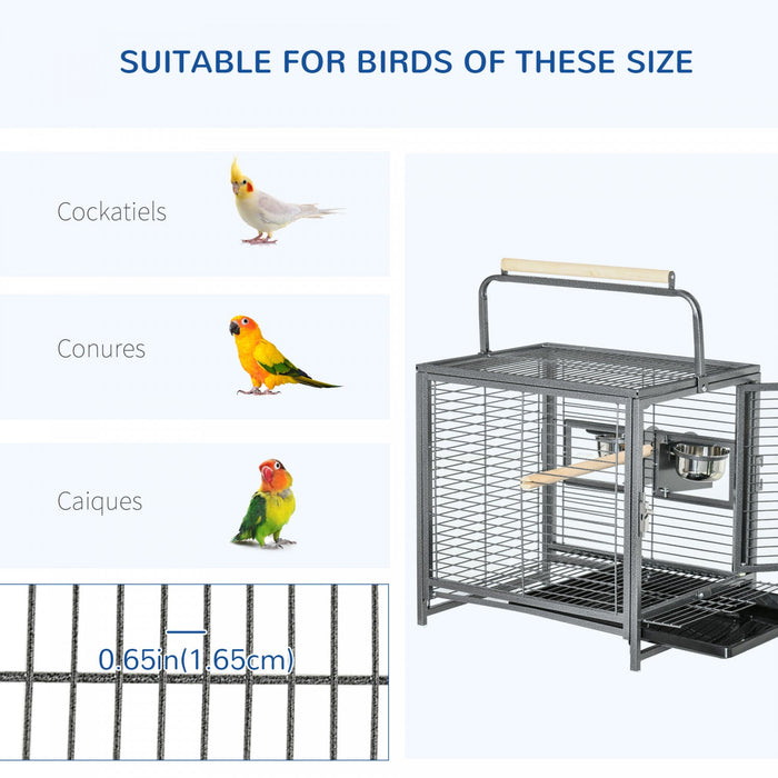 Pawhut Bird Travel Carrier Cage For Parrots Conures African Grey Cockatiel Parakeets With Stand Perc