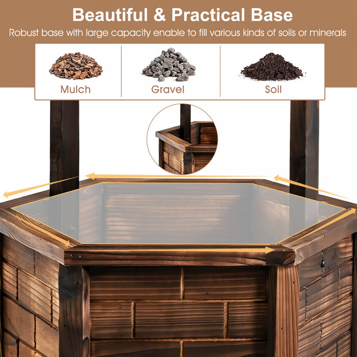 Costway Wooden Wishing Well Hexagonal Bucket Flower Plants Planter Patio Garden Decor
