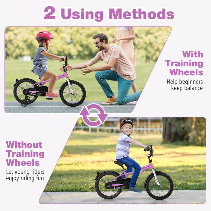 Costway 18" Kids Bike For 4-8 Years Old Boys & Girls With Adjustable Seat Handbrake Reflectors Purple