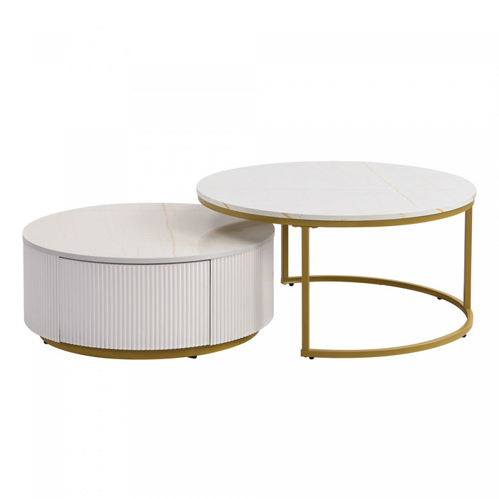 Sophia 27.6\" Modern Nesting Coffee Table With Storage Drawer - White 