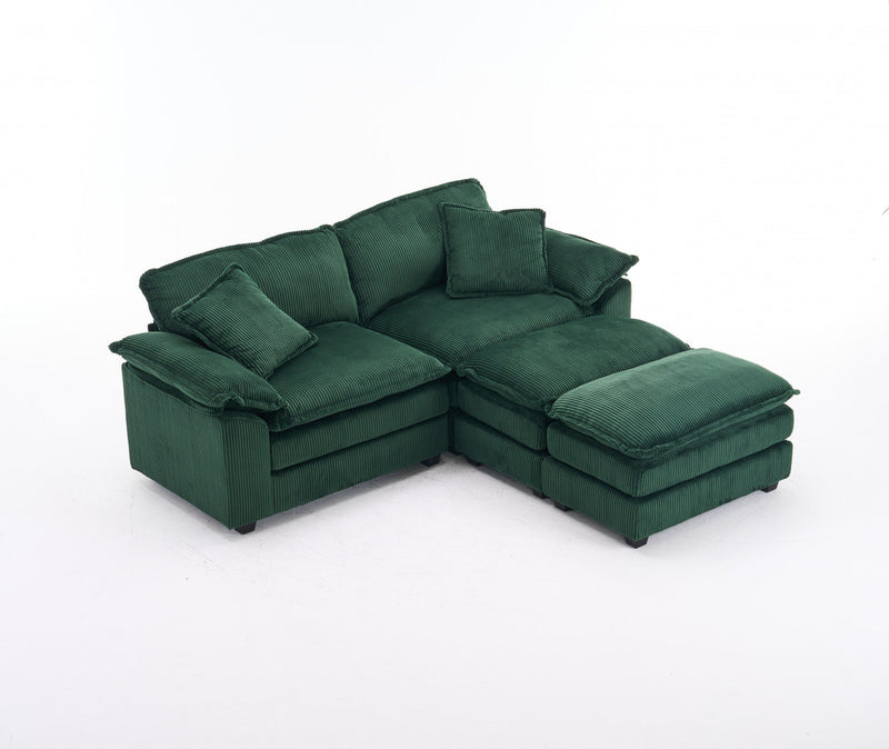 Liam 84.6\" Comfortable Cloud Modular Sofa with Corduroy Upholstered,Green  