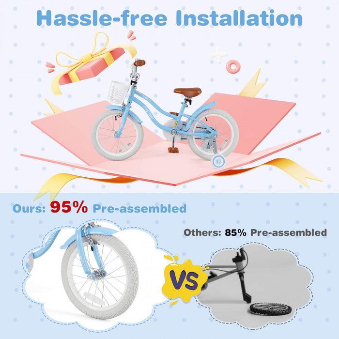 Costway 16" Kids Bike Toddler Adjustable Bicycle With Training Wheel For 4-7 Years Old Girl Blue