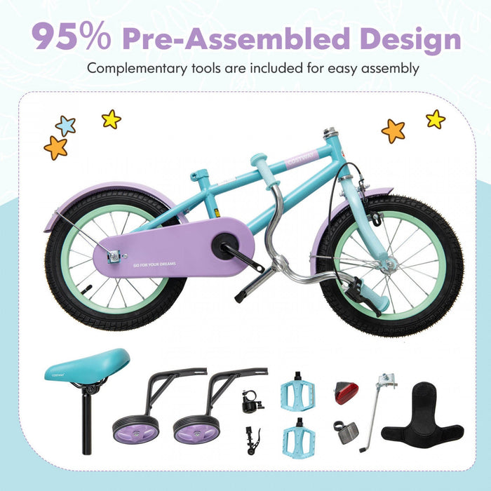 Costway 18" Kids Bike With Adjustable Saddle Handlebar Removable Training Wheels Handbrake Blue