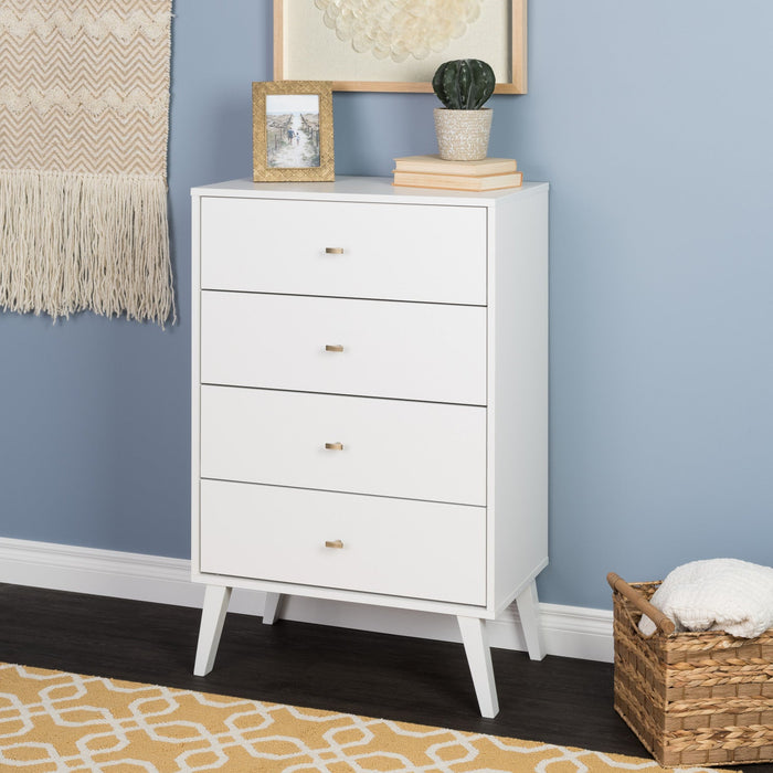 Milo Tall 4-Drawer Chest - White