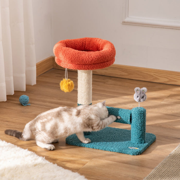 Pawhut Cat Tree With Removable Bed Scratching Post Interactive Kitten Toy Dangling Ball Spring Rolle