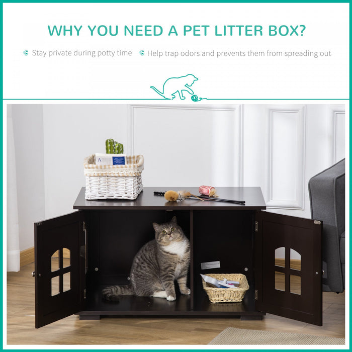Pawhut Cat Litter Box Enclosure Hidden Cat Furniture Cabinet Indoor Cat Washroom Double-door Nightst
