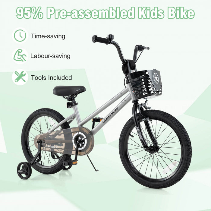 Costway 18" Kid's Bike With Training Wheels Adjustable Handlebar & Seat Handbrake Sliver