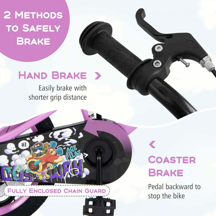 Costway 18" Kid's Bike For 4-8 With Height-adjustable Handlebar & Saddle Handbrake Purple