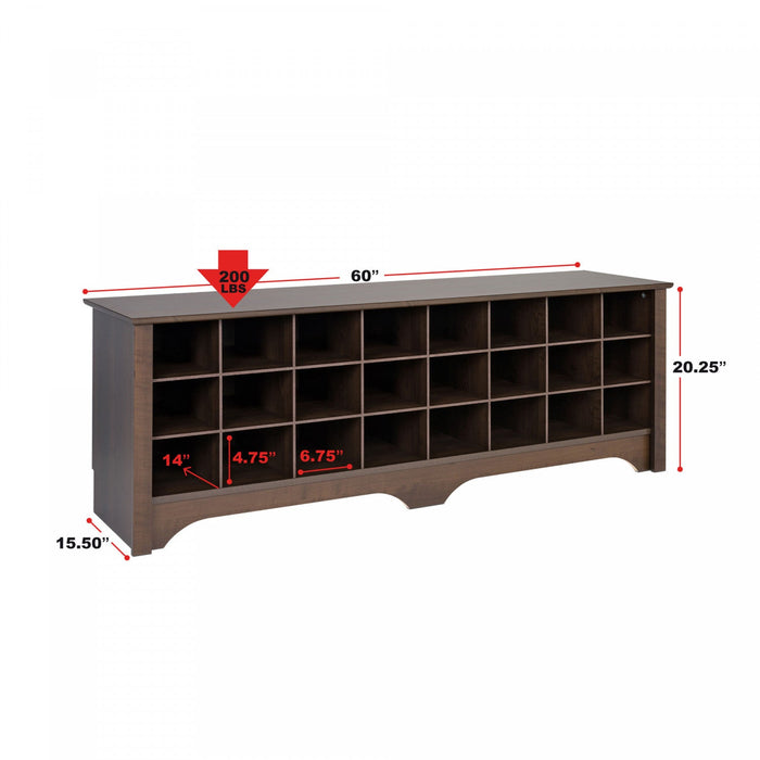 Twenty-Four Pair Shoe Storage Cubby Bench - Espresso