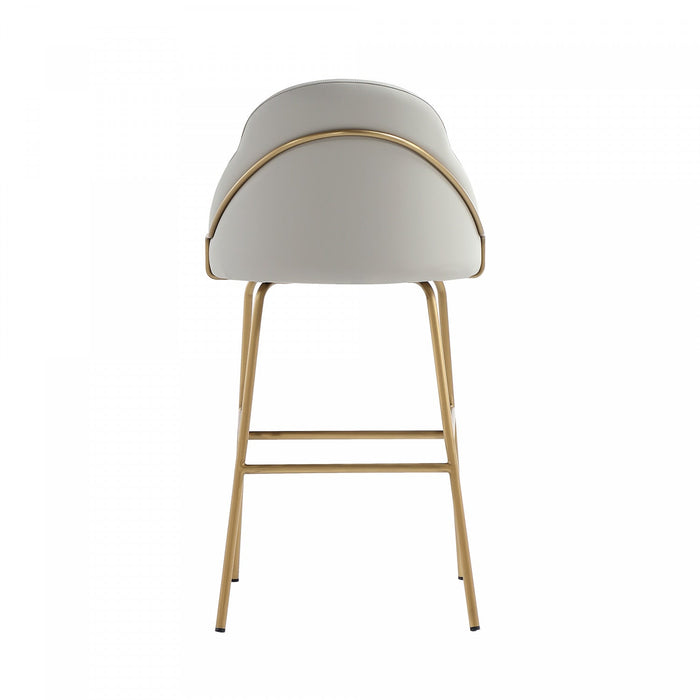 Gracie Modern Metal Upholstered Barstool in Stone Gray and Gold Bar Stool 