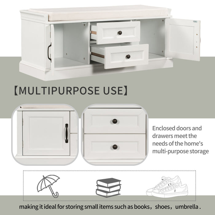 Boyce Solid Wood Storage Bench With 4-door Shoe Cabinet With Cushion - White 