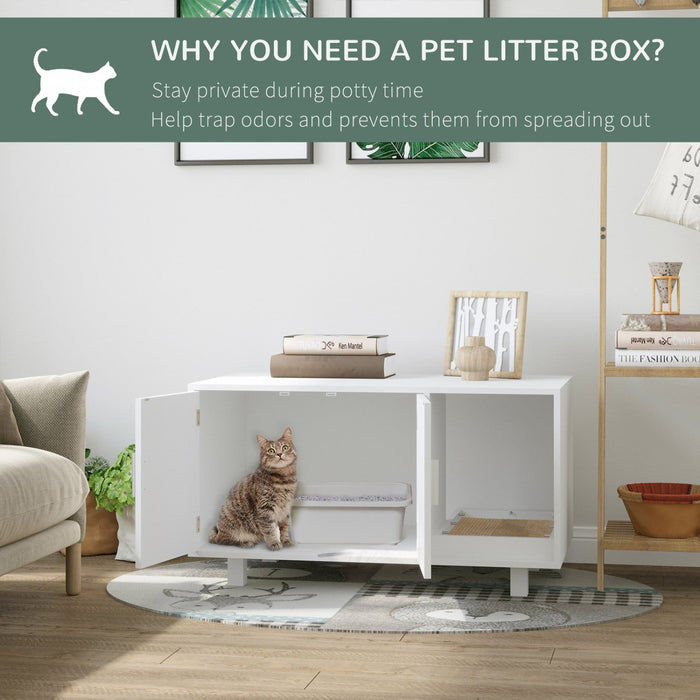 Pawhut Wooden Cat Washroom Pet Litter Box Enclosure Kitten House Nightstand End Table With Scratcher