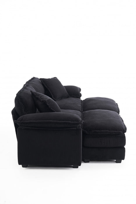 Liam 84.6\" Comfortable Cloud Modular Sofa with Corduroy Upholstered,Black  