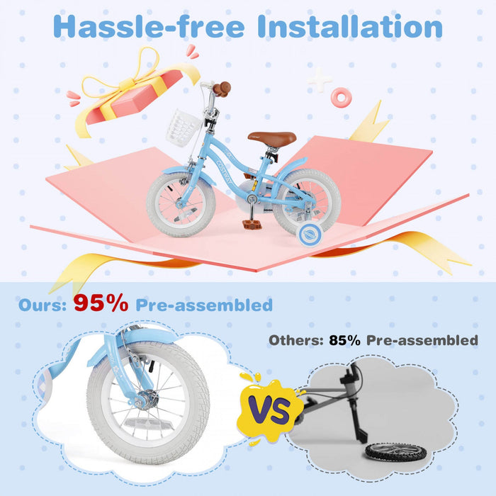 Costway 12" Kid's Bike For 3-4 Years Old Children Bicycle With Front Handbrake Blue