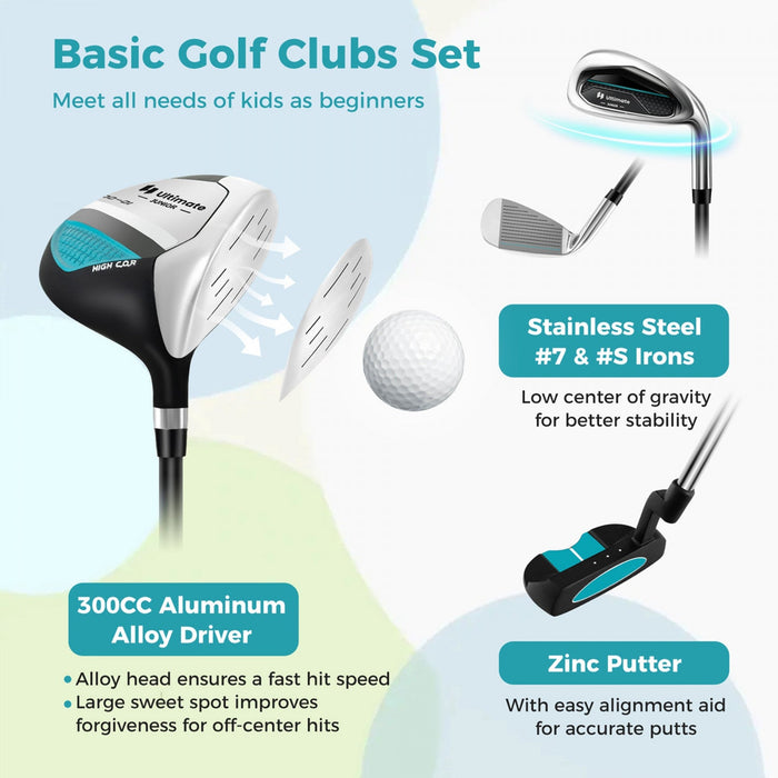 Ultimate Kids Golf Practice Set Junior Complete Golf Club Set For Kids Age 8-10 Years Old Blue