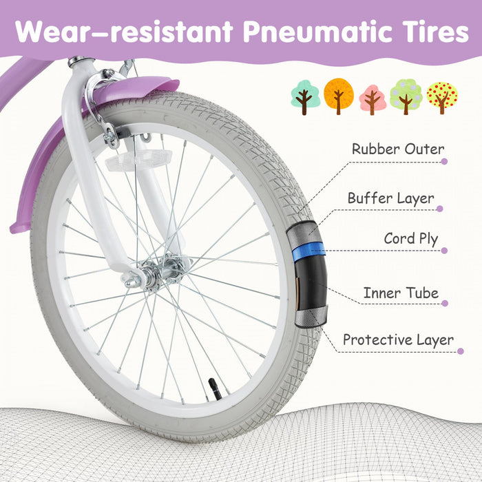 Prorider 20" Kids Bike With Height Adjustable Handlebar & Seat Hand Brake & Coaster Brake Purple