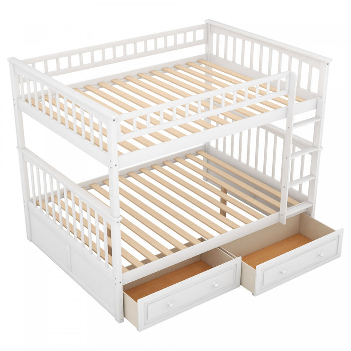 Brady Solid Wood Convertible Full Bunk Bed With Drawers - White Lit Superpose Convertible Brady En Bois Massif, Taille Double, Avec Tiroirs - Blanc