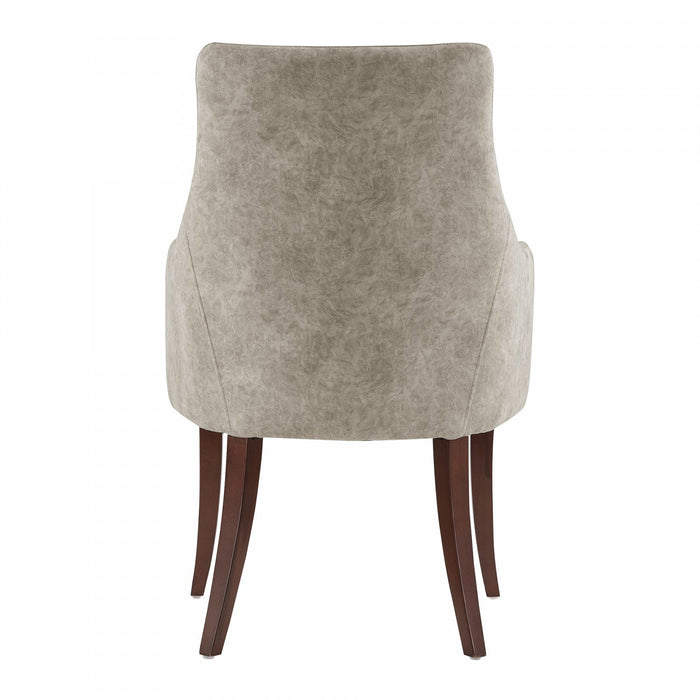 Connie Modern Vegan Leather and Velvet Wood Armchair in Taupe - Set of 2 Dining Chair 