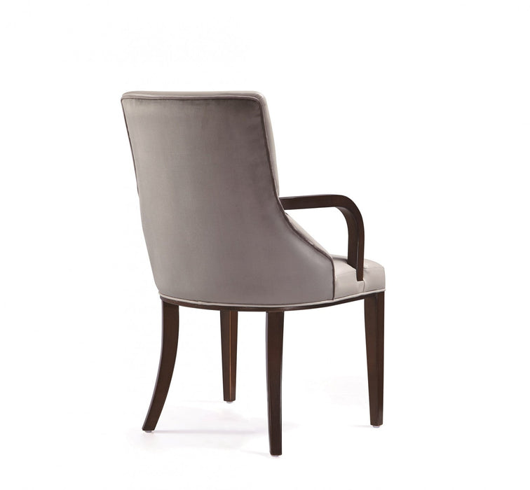 Shubert Modern Wood Vegan Leather and Velvet Armchair in Light Gray - Set of 2 