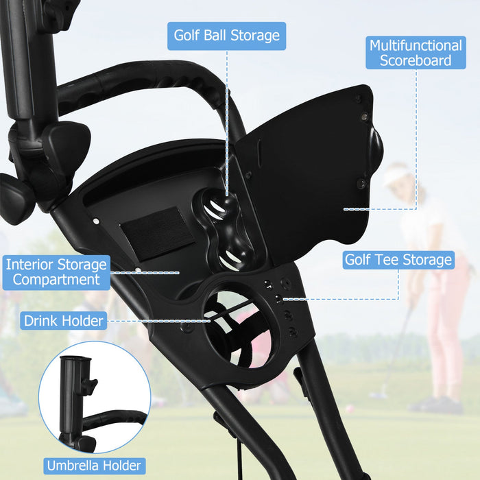 Goplus Folding 3 Wheels Golf Push Cart W/bag Scoreboard Adjustable Handle Green