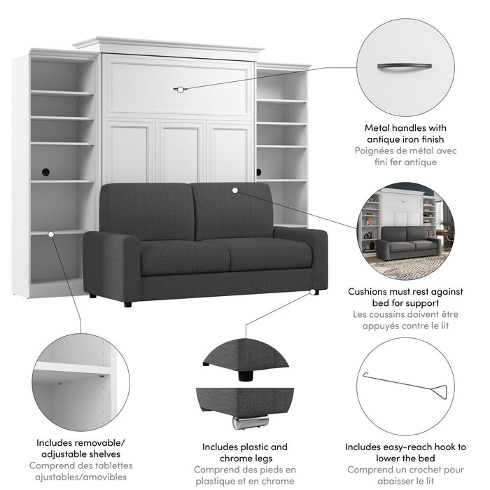 Bestar Versatile Queen Murphy Bed with Sofa and Closet Organizers (115 W) - White