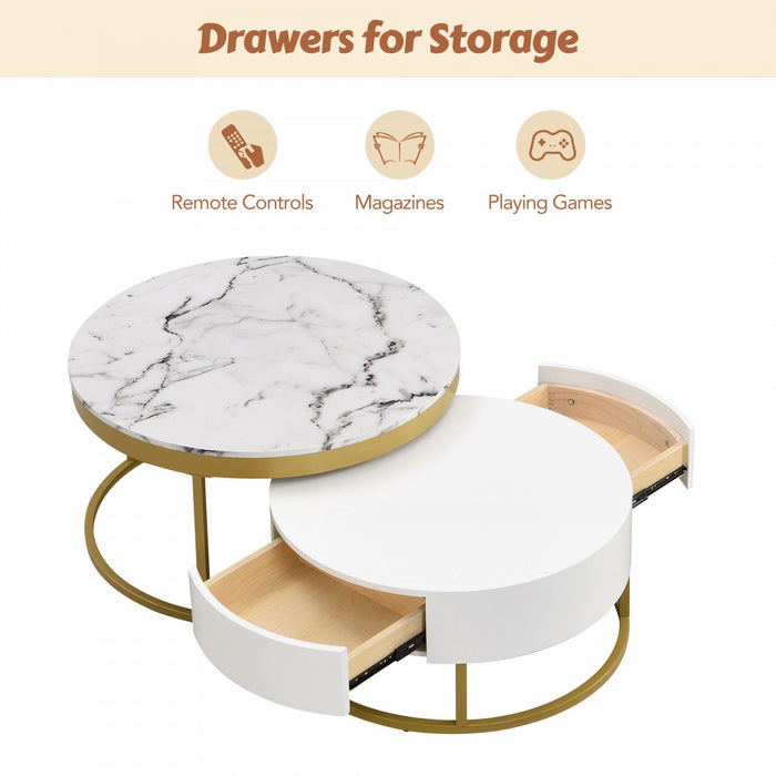Herman 31.5\" Modern Nesting Coffee Table With Storage Drawers - White 