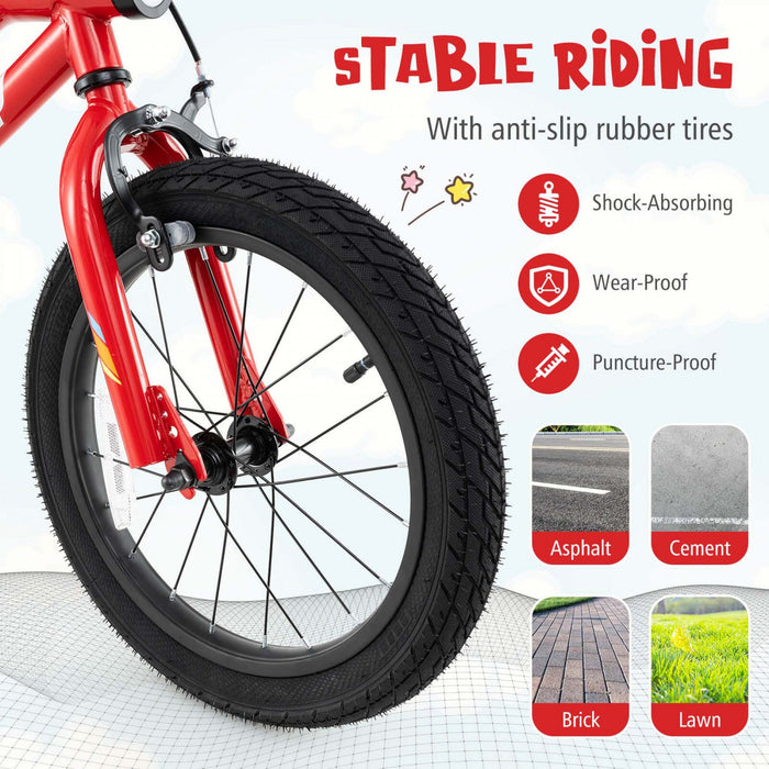 Costway 16" Led Lighted Kids Bike With Adjustable Seat Coaster Brake Training Wheels Red