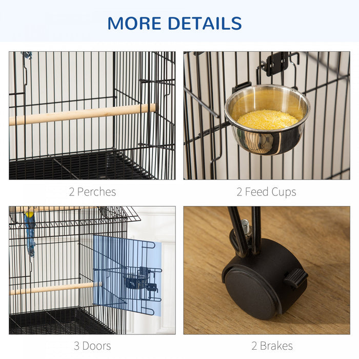 Pawhut 53.9'' Large Rolling Steel Bird Cage Bird House With Detachable Rolling Stand, Storage Shelf,