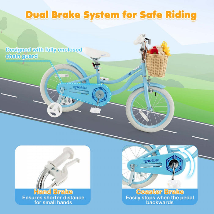 Prorider 16" Kid's Bike With Training Wheels Adjustable Handlebar Seat Handbrake Blue