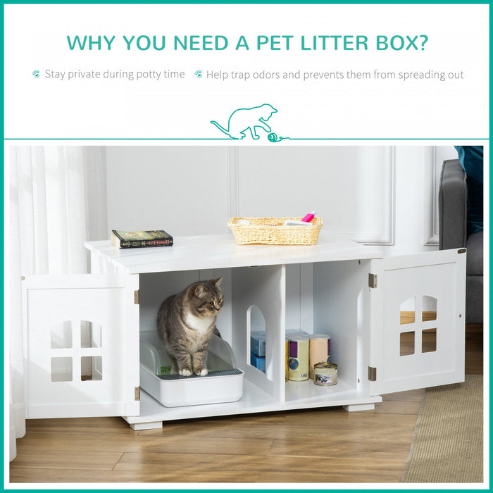 Pawhut Cat Litter Box Enclosure Hidden Cat Furniture Cabinet Indoor Cat Washroom Double-door Nightst