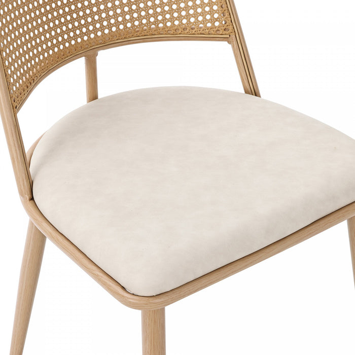 Oliver Modern Dining Chairs with PU Upholstered and PE Rattan Backrest Set of 2,Beige  