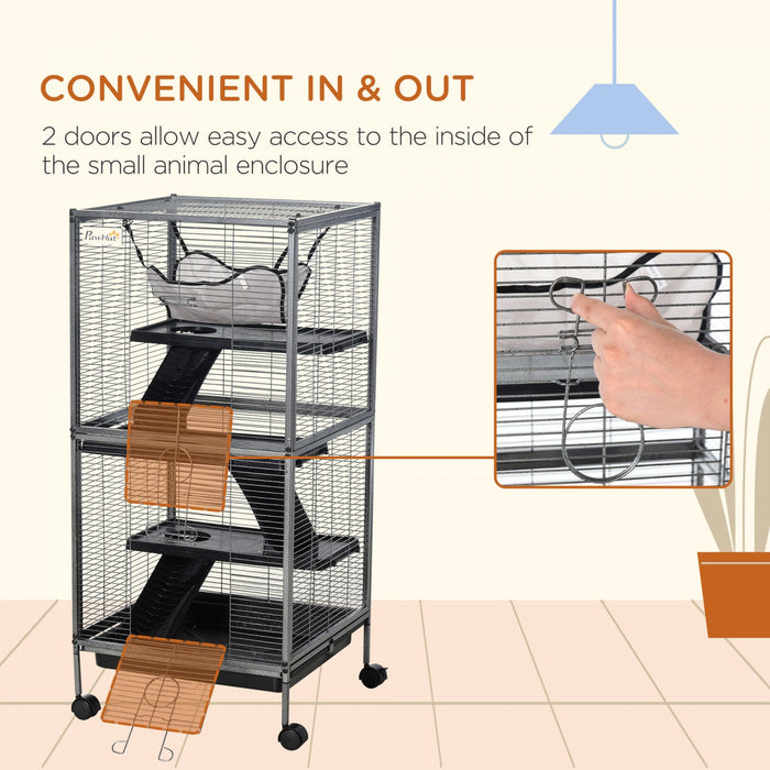 Pawhut 4-tier Rolling Small Animal Cage Pet Mink Chinchilla Small Cat Hutch Pet Play House With Hamm