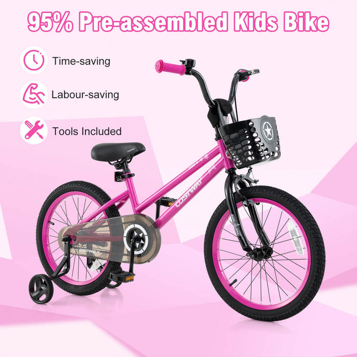Costway 16" Kid's Bike With Training Wheels Adjustable Handlebar & Seat Handbrake Pink