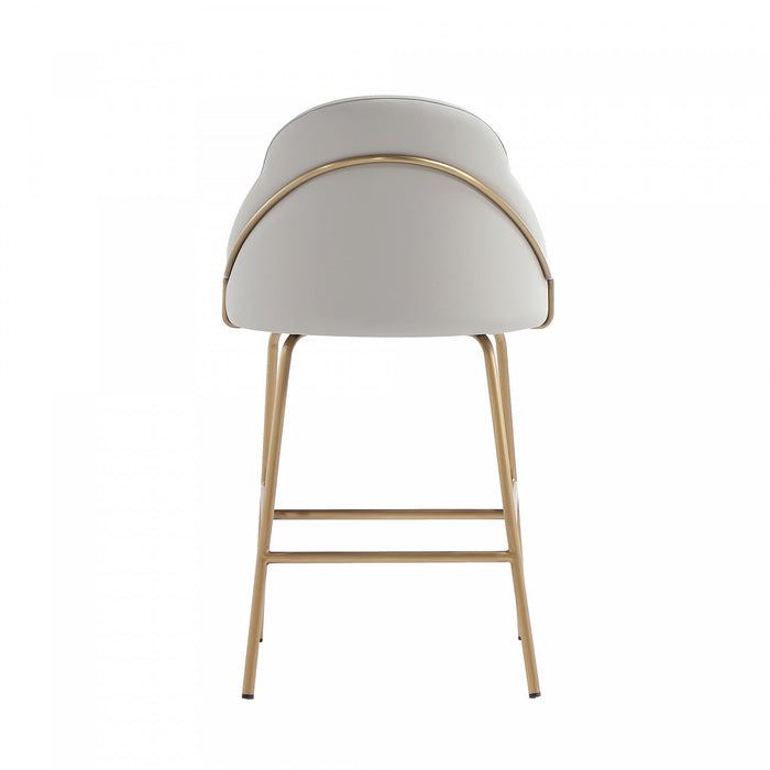 Gracie Modern Metal Upholstered Counter Stool in Stone Gray and Gold Bar Stool 