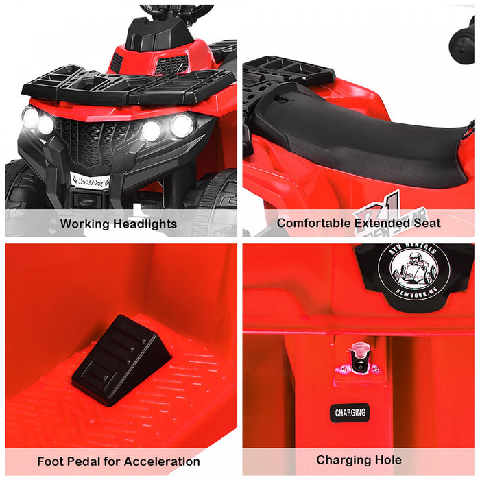 Costway 6v Battery Powered Kids Ride On Atv 4-wheeler Quad W/ Mp3 & Led Headlight Red