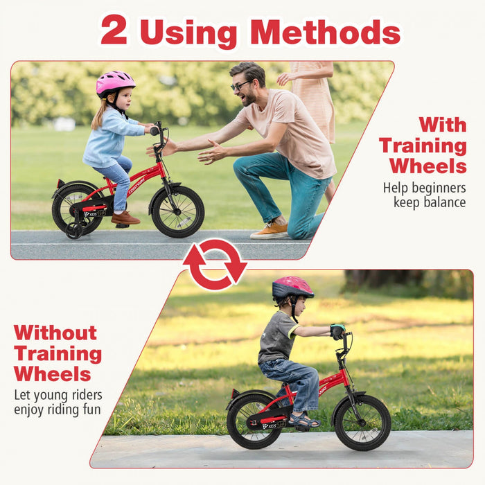 Costway 14" Kids Bike For 3-5 Years Old Boys & Girls With Adjustable Seat Handbrake Reflectors Red