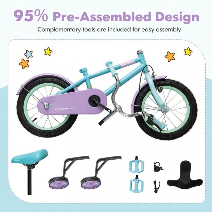 Costway 12" Kids Bike With Adjustable Saddle Handlebar Removable Training Wheels Handbrake Blue