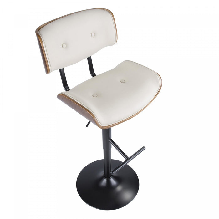 LumiSource Lombardi Faux Leather Mid-Century Modern Adjustable Barstool - Walnut/Cream