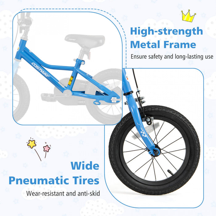 Costway 14" Kids Training Bike With Removable Training Wheels Pneumatic Tires Navy
